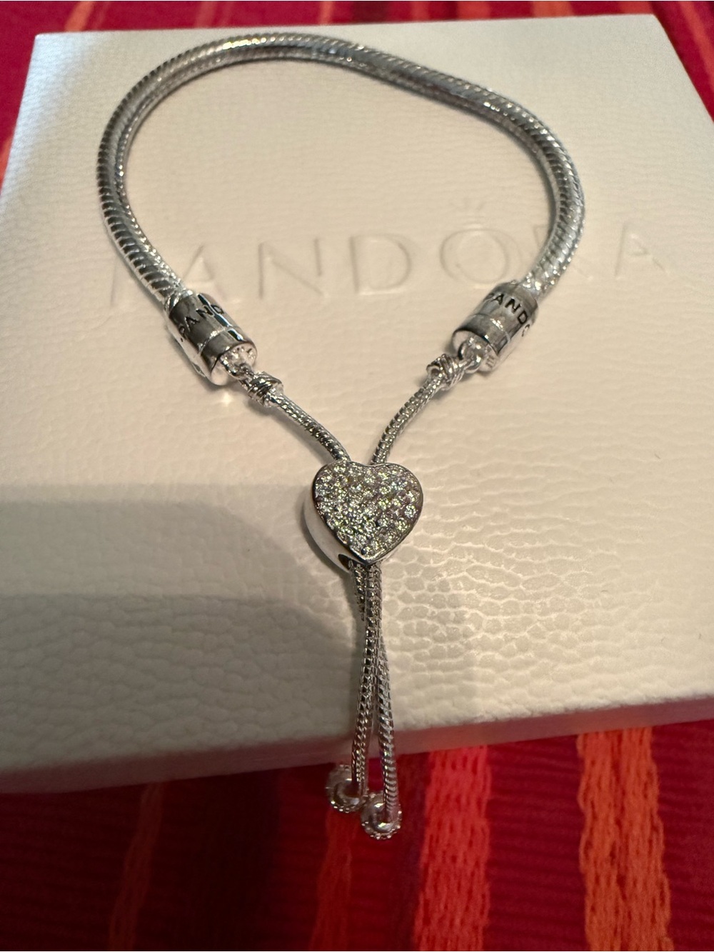 Pandora Silver Heart Slider bracelet with Clear Stones